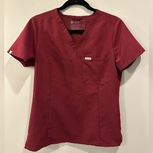 FIGS Slim Scrub Top Size S Burgundy W22SW1014 PO 3393
